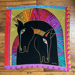 Laurel Burch~ Vintage “Embracing Horses” Silk Scarf (33 x 34”) W/ Vibrant Colors